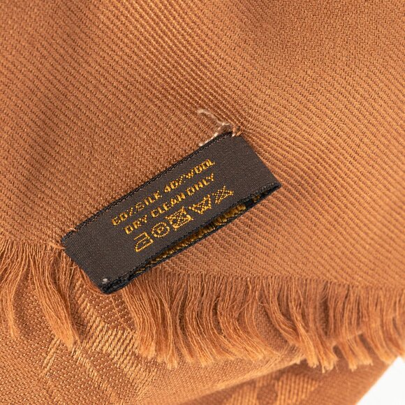 Louis Vuitton Camel Silk & Wool Monogram Fringe Shawl - Picture 4 of 5